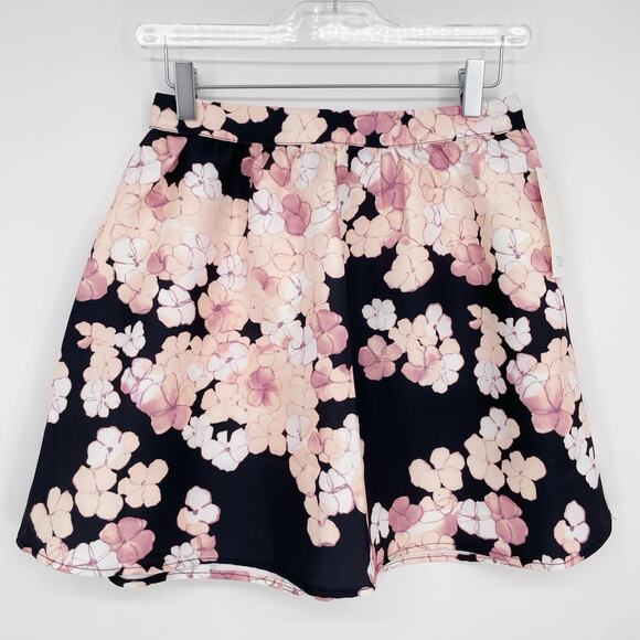 TOBI Circle Skirt S Black Pink White Floral Print Zip Short Classic Cottagecore - Picture 1 of 10